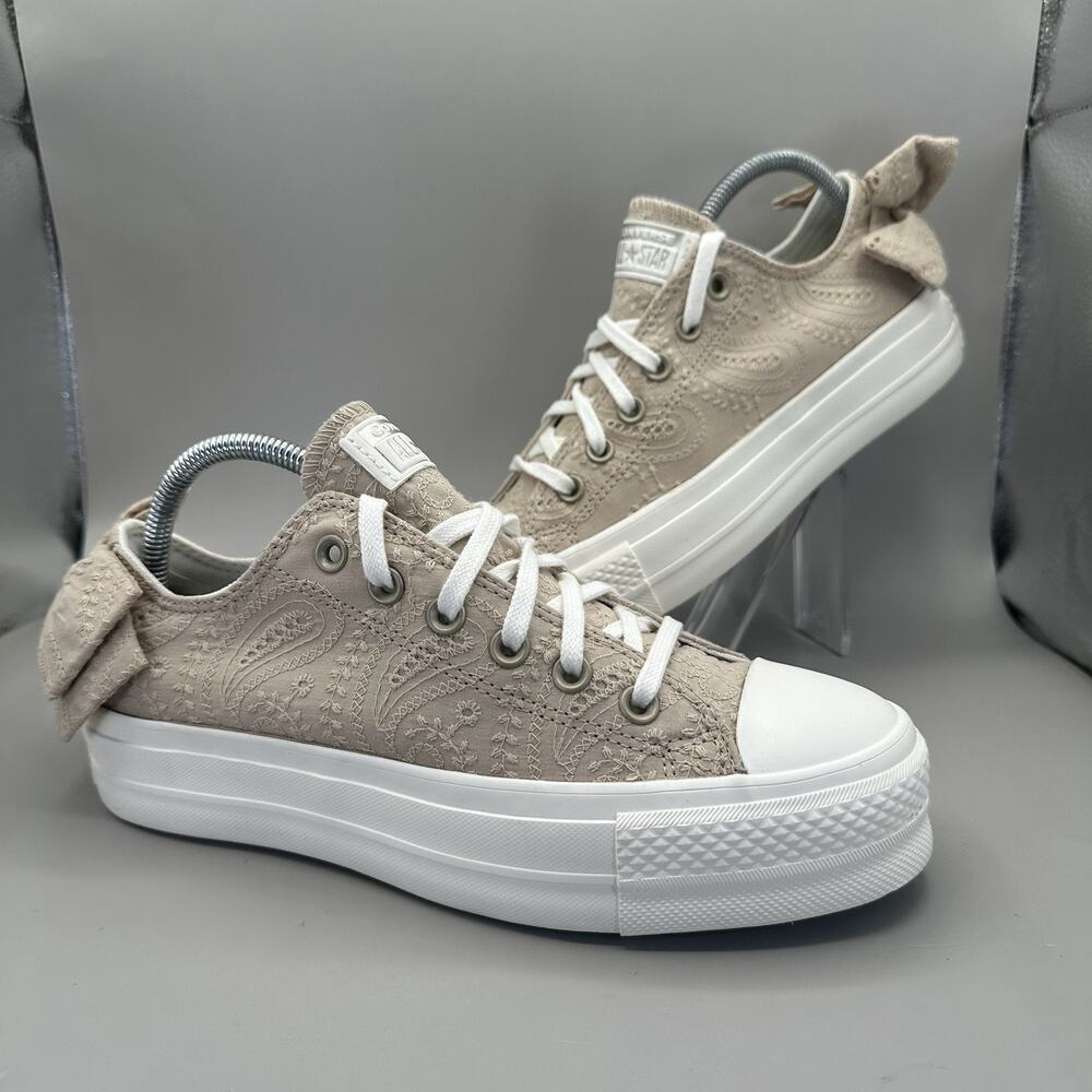 Converse Chuck Taylor All Star Lift Bow Sneakers Women's 8.5 Nutty Granola/Gold